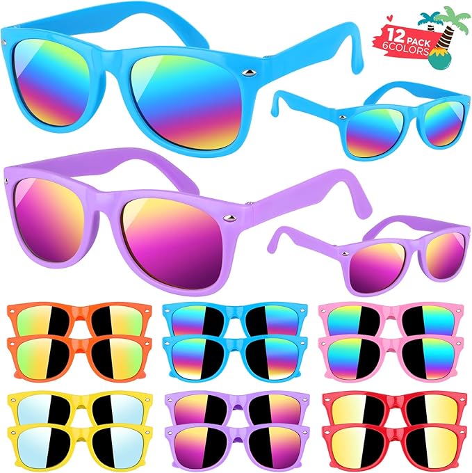 GINMIC Kids sunglasses bulk, Kids Sunglasses Party Favor, 12Pack Neon Sunglasses with UV400 Protection for Kid, Boys and Girls Age 3-8, Goody Bag Favors, Great Gift for Pool, Birthday Party Supplies