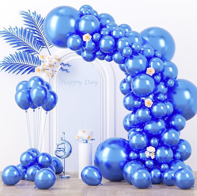130pcs Metallic Blue Balloons Different Sizes 18" 12" 10" 5" Chrome Blue Latex Balloon Garland Arch Kit for Birthday Baby Shower Graduation Wedding Gender Reveal Party Decorations