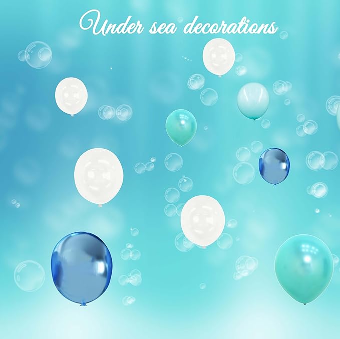 Under the Sea Party Decorations Teal Turquoise Blue Clear Balloons Assorted Colors Kit for Ocean Beach Pool Mermaid Fish Shark Theme Birthday& Classroom Decor-40Pcs Pearl Metallic Blue,Bubble Balloon