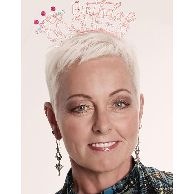 VELSCRUN 90th Birthday Queen Headband, Tiara Crown for Women, 90th Birthday Decorations for Her, Birth Queen Tiaras Crowns Sash for Women Mom Birth Party Decoration Hair Accessories Rose Gold