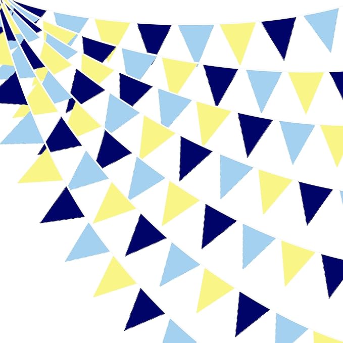 32Ft Blue Yellow Party Decorations Yellow Blue Triangle Flag Pennant Banner Fabric Garland Streamers for Capri Lemon Birthday Nautical Bridal Baby Shower Mediterranean Sea Party Festivals Supplies