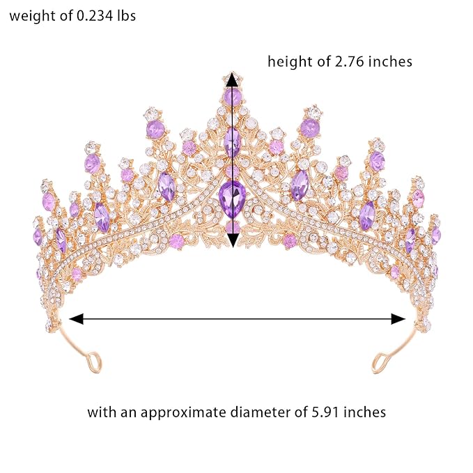 Purple Tiara for Women Crystal Queen Crowns Rhinestone Princess Tiaras for Girl Wedding Headband for Bride Hair Accessories for Halloween Costume Birthday Party Prom Mother's Gifts