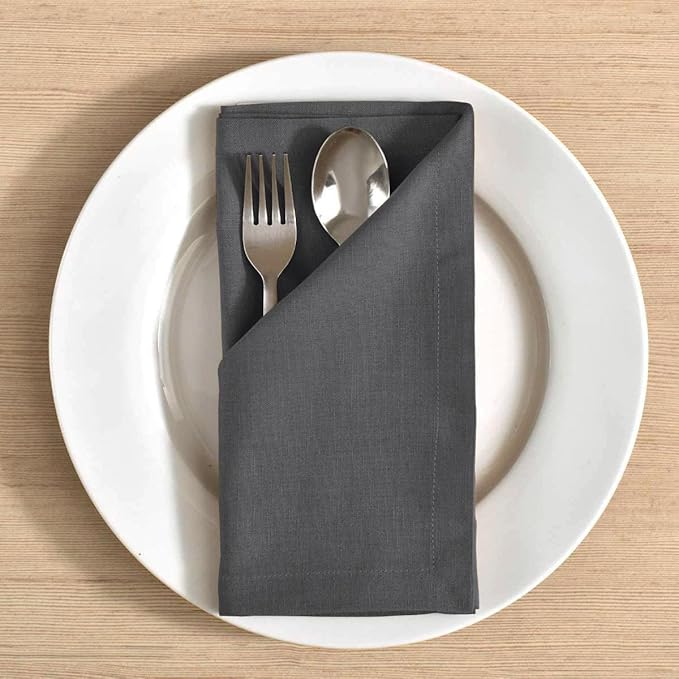 TARAN LIVING Grey Cotton Napkin Ultra Soft Durable Washable Mitered Corners Dinner Napkins Set Reusable Best for Easter Gifting - Set of 12 18x18 Inch - Grey