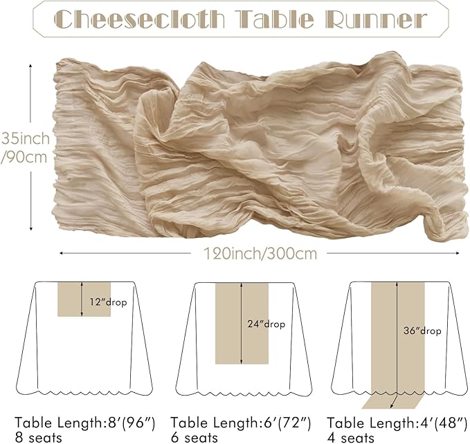 IVAPUPU 6 Pcs Cheesecloth Table Runner - 10ft Nude Boho Gauze Cheese Cloth Table Runners for Baby Shower Decoration Wedding Party Summer Garden Farmhouse
