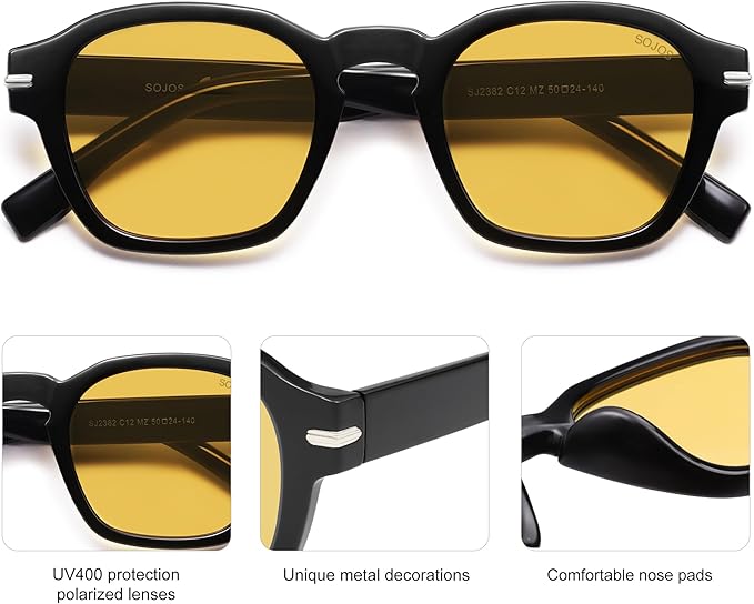 SOJOS Vintage Retro Square Polarized Sunglasses Men Standard Fit Trendy Womens Sun Glasses SJ2382