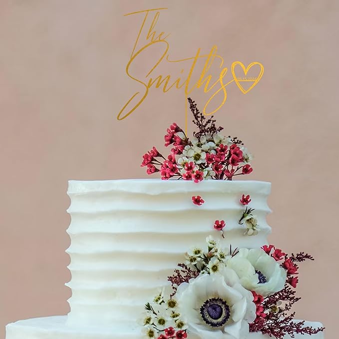 Noni Luxury Personalized Wedding Cake Topper with date and heart, Custom Couples Script Cake Topper for Weddings, Rustic Cake Topper, Mr and Mrs Cake Toppers for Wedding, Custom Cake topper