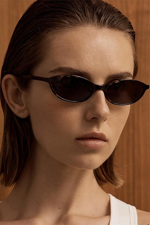 Retro Oval Sunglasses for Women Chic Cat Eye 90s Sunnies Lightweight Narrow Shades Trendy UV protection Sun Glasses