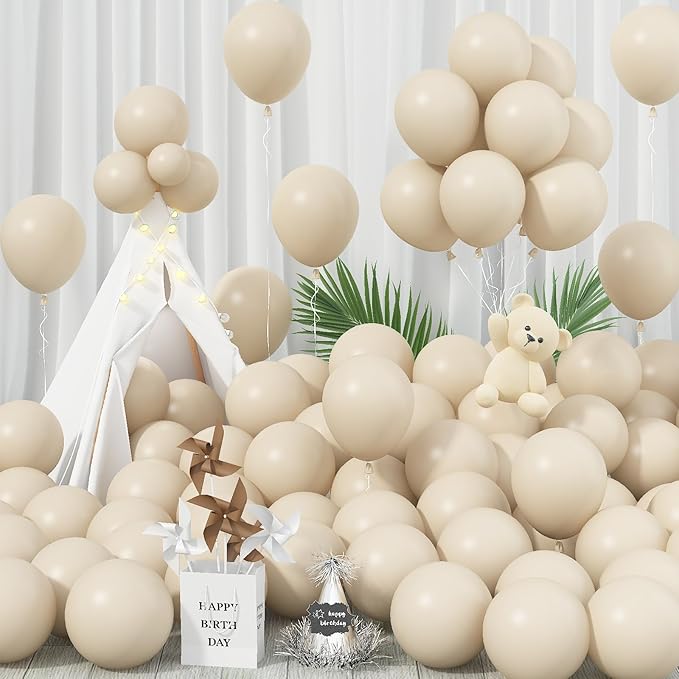 Sand White Balloons, 12 Inch, 100 Pack - Boho, Cream, Matte, Retro, Off White, Neutral, Helium Balloons for Birthday, Wedding, Baby Shower Parties