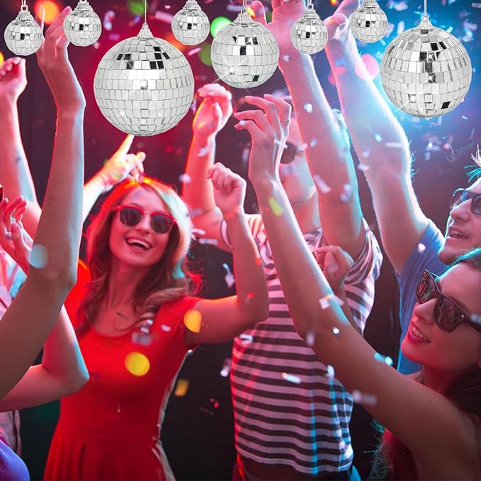 Mini Mirror Disco Ball Ornaments: Hanging Disco Ball Silver Party Decorations Set 60 Pack - Small Mirror Balls Decor for Wedding Christmas Birthday Cake Topper (1.2 Inch)