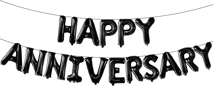 KatchOn, Happy Anniversary Balloons Black - 16 Inch | Black Happy Anniversary Banner Decorations | Backdrop | Balloon Banner