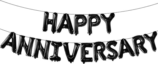 KatchOn, Happy Anniversary Balloons Black - 16 Inch | Black Happy Anniversary Banner Decorations | Backdrop | Balloon Banner