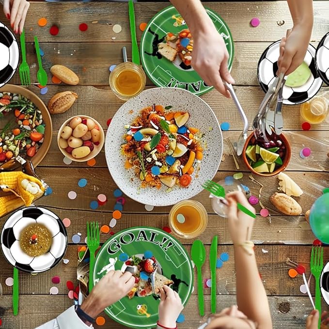 172pcs Soccer Theme Party Supplies Set, Plates, Cups, Napkins, Tablecloth and Banner, Sports Birthday Decorations for 24 Guests