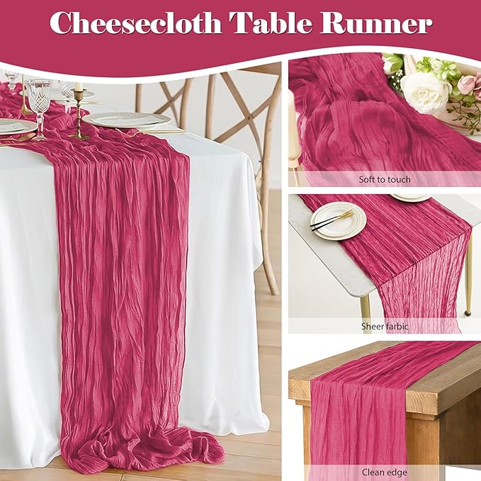 2 Pack 10 Ft Cheesecloth Table Runner Rose Red Gauze Long Table Runners Boho Gauze Cheese Cloth Table Runner Rustic Sheer Runner for Wedding Party Table Decor ( 35 x 120 Inch )