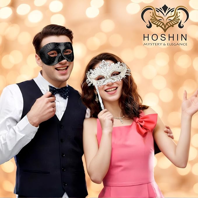 Hoshin Masquerade Mask for Couple, Mardi Gras Deecorations Venetian Masks with Stick for Womens