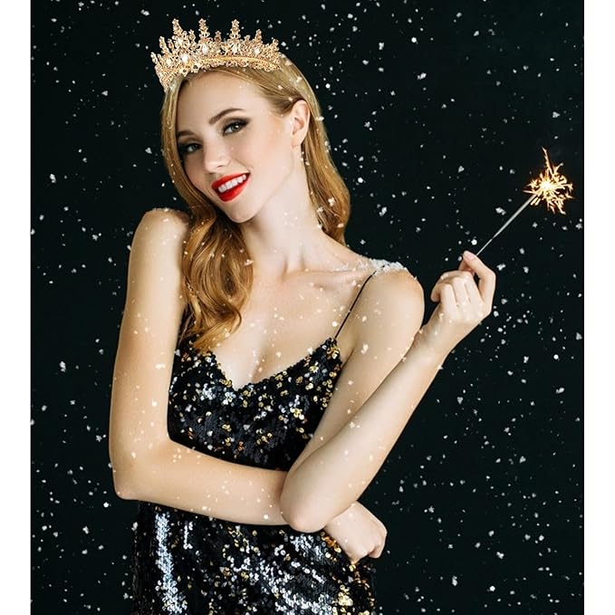 Velscrun Gold Crystal Birthday Queen Tiara Crown for Women Girls Birthday Queen Headband Sash Elegant Princess Crown with Combs Hair Accessories Happy Birth Party Decorations Mom Birth Gift