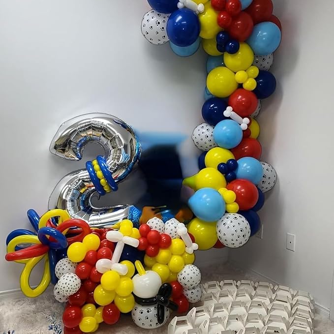 Dog Paw Balloons, 12 Inch Royal Blue Red and Yellow Balloons with White Dog Paw Print Helium Latex Balloon, Carnival Circus Balloon for Dog Themed Boys Girls Birthday Party Decoration Supplies