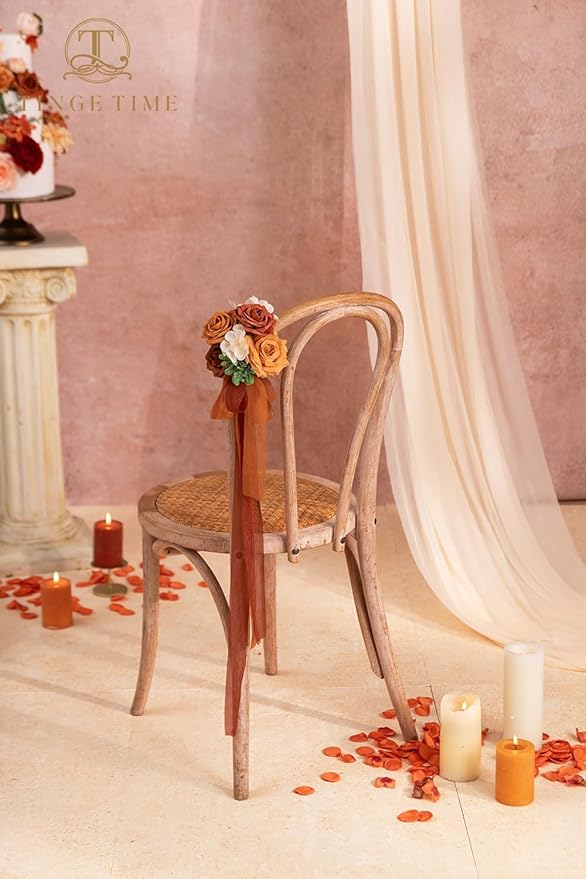 TINGE TIME Artificial Flowers Combo Set, Gradient Color Flower Leaf with Stems for DIY Wedding Bouquets Centerpieces Baby Shower Party Home Decorations(Orange and White)