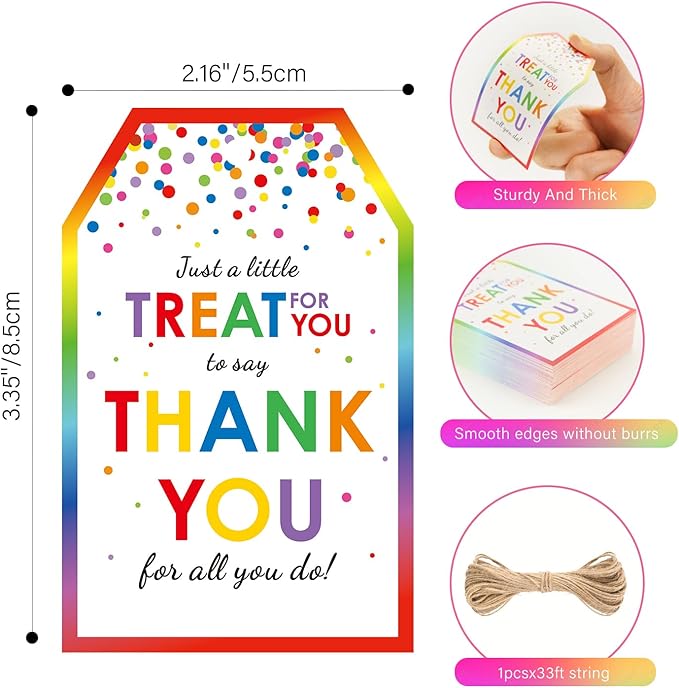 G2PLUS Thank You Tags, 50PCS Thank You for All You Do Tags, Colorful Dots Treat Thank You Tag, Thank You Paper Gift Tag with String for Present Wrapping, Gift Bags, Party Favors
