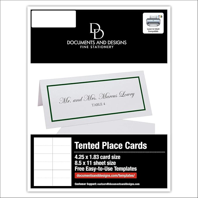 Single Line Border Printable Place Cards, Hunter Green (Choose Color), Set of 60 (10 Sheets), Laser & Inkjet Printers - Wedding, Party, Dinner, and Special Events