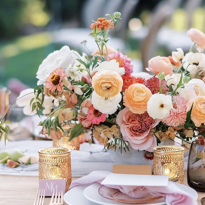 DEVI 24pcs Gold Glass Votive Candle Holders, Wedding Decorations, Gold Centerpieces for Tables, Bridal Shower Fall Party Home Table Decor