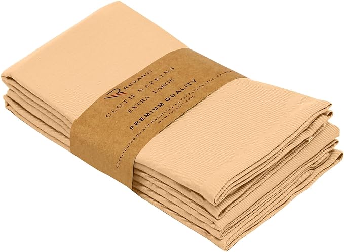 Ruvanti Cloth Napkins Set of 6, 18x18 Inches Napkins Cloth Washable, Soft, Durable, Absorbent, Cotton Blend. Table Dinner Napkins Cloth for Hotel, Lunch, Restaurant, Wedding Parties - Ivory Gold