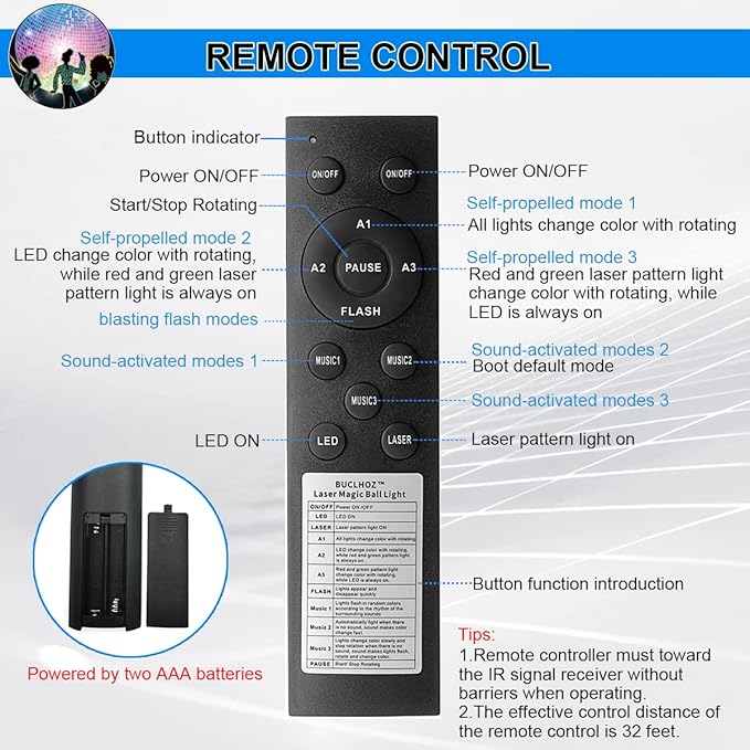 Party Lights Dj Disco Ball Light with Pattern Projection and Sound Activated, Buclhoz RGB Colored Strobe Stage Lighting for Parties Indoor Dance Birthday Rave Bar Karaoke Christmas Wedding Show Club