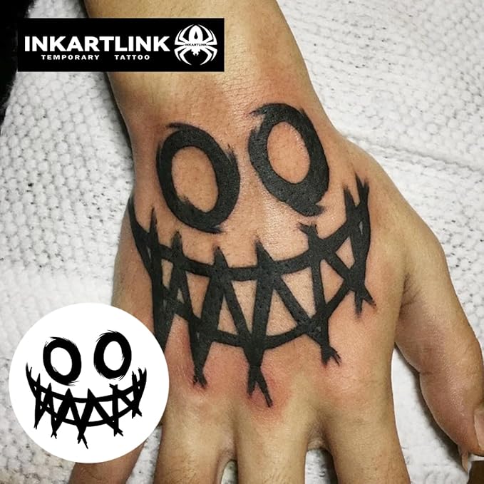 INKARTLINK Semi Permanent Tattoo, Temporary Tattoo, Beautiful and Realistic Design, Fun Tattoo Experience, Cruelty-free, Non-reflective, Waterproof (Funny Smiley Face)