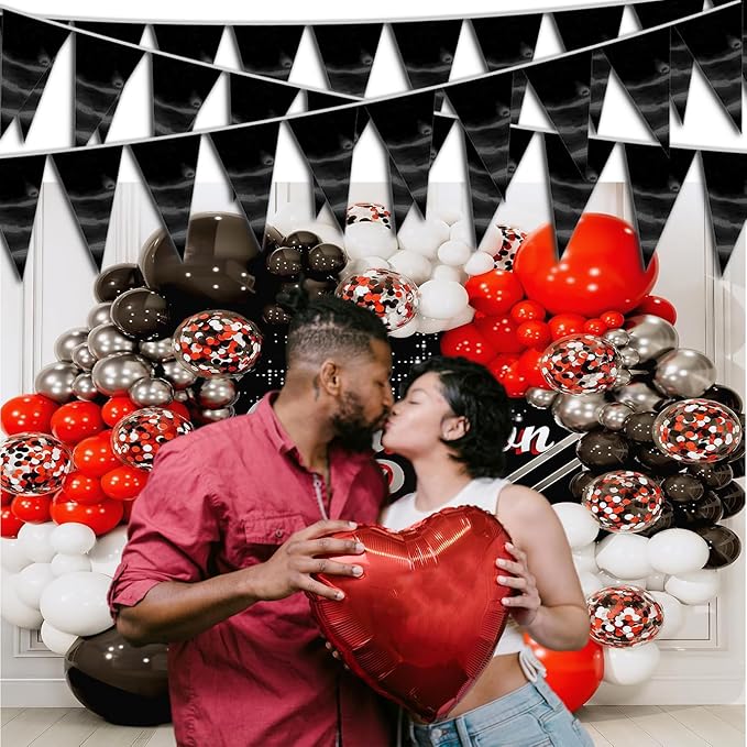 20M/65FT Black Triangle Pennant Banner Flag Metallic Fabric Bunting Garland for Christmas Graduation Birthday Wedding Engagement Bachelorette Holiday Halloween Celebration Hen Party Supplies