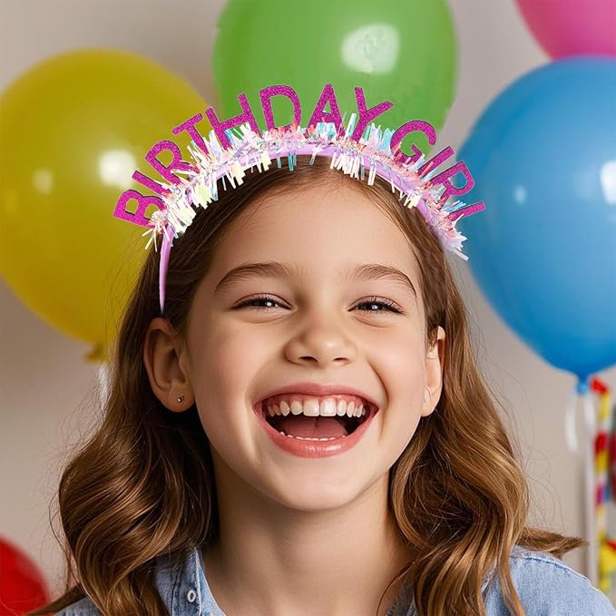 Jaciya Birthday Girl Glitter Headband for Women Girls Sparkling Purple Party Hair Accessories with Confetti Tinsel
