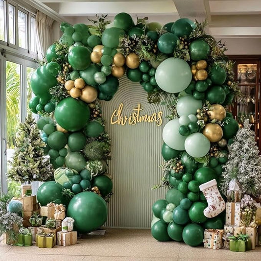 Green Gold Balloon Arch Kit - Double Stuffed Dark Emerald Green Gold Balloon Garland Forest Hunter Sage Metallic Balloons for Birthday Wedding Christmas Candy Graduation Baby Shower Party Decor
