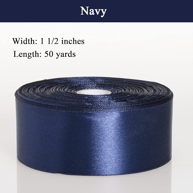 1 1/2 Inch Navy Solid Satin Ribbon, 50 Yards Craft Fabric Ribbon for Gift Wrapping Floral Bouquets Wedding Party Decoration