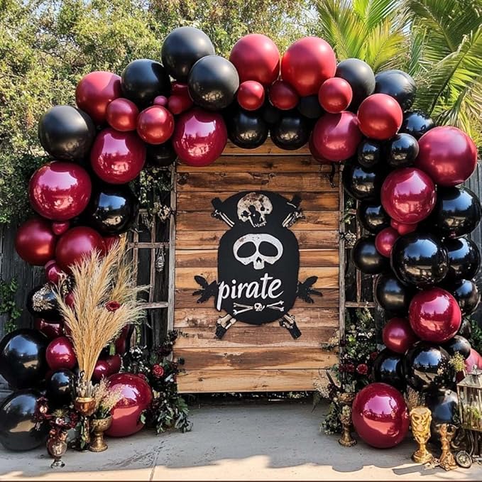 Black Red Balloon Arch Double Stuffed Black Burgundy Maroon Balloons Dark Ruby Red Metallic Balloon Garland Kit for Birthday Wedding Halloween Casino Anniversary Graduation Party Decoration
