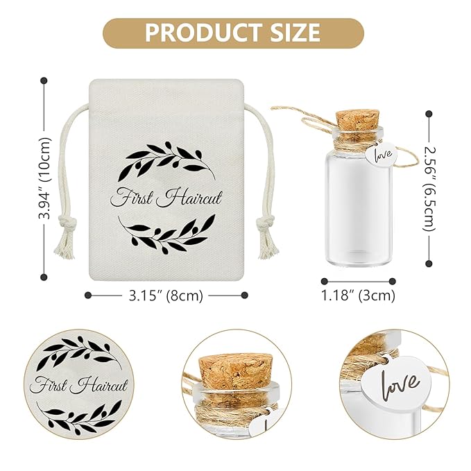 Baby First Haircut/Curl Keepsake Glass Bottle with Cork, Jar for Fetal Hair Storage and Memorial, Gift for Newborn Christening Baby Shower, Comes with Gift Bag (Love)