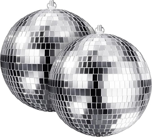 8-Inch Disco Ball 2-Pack – Silver Hanging Mirror Ball with String, Reflective Disco Ball Decorations for Weddings, Birthdays, Classrooms, Home, DIY, Indoor & Outdoor Events