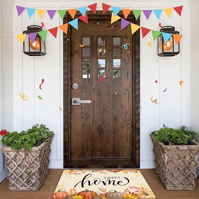 InterestPrint Thanksgiving Fall Door Mat Hello Fall Doormat Welcome Mat Front Outdoor Autumn Harvest Vintage Doormats for Autumn Halloween Thanksgiving Farmhouse Decor, 24"x16"inch