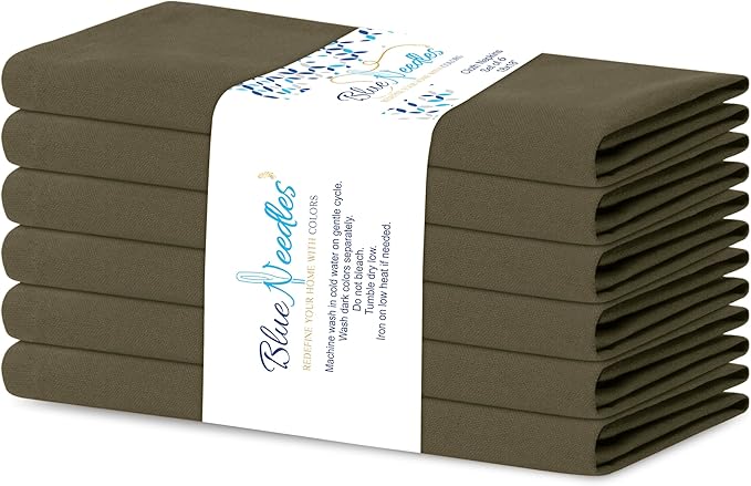 Blue Needles Solid Cloth Napkins Set of 6 Olive Green 100% Cotton Dinner Napkins 18x18 inches - Soft, Reusable, Absorbent & Washable Fall Thanksgiving Linen, Ideal for Events, Parties & Everyday Use