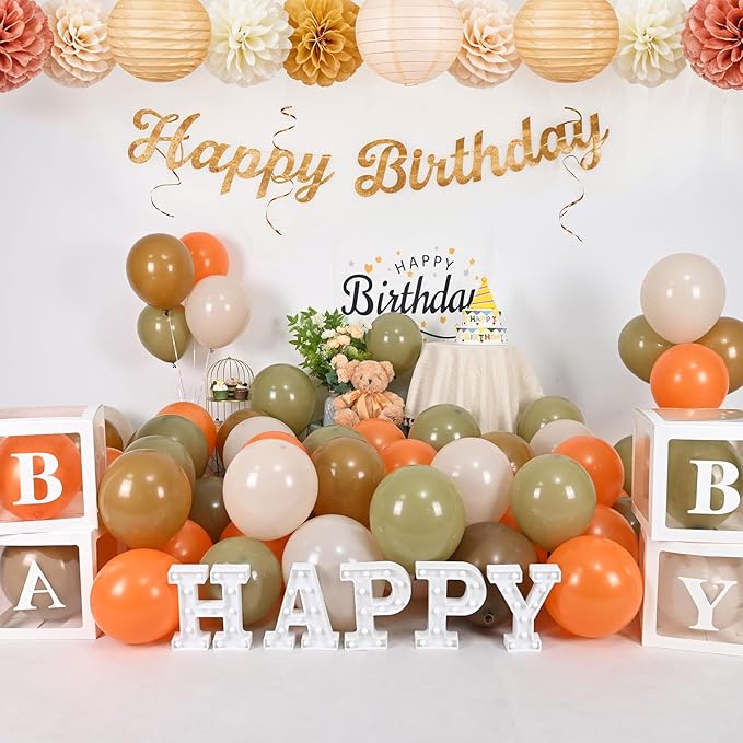 Sage Green Brown Balloon, 60 Packs 12 Inch Brown Beige Jungle Safari Wild Woodland Balloon, Olive Green Orange Balloons for Birthday Thanksgiving Harvest Festivals Fall Party Decorations