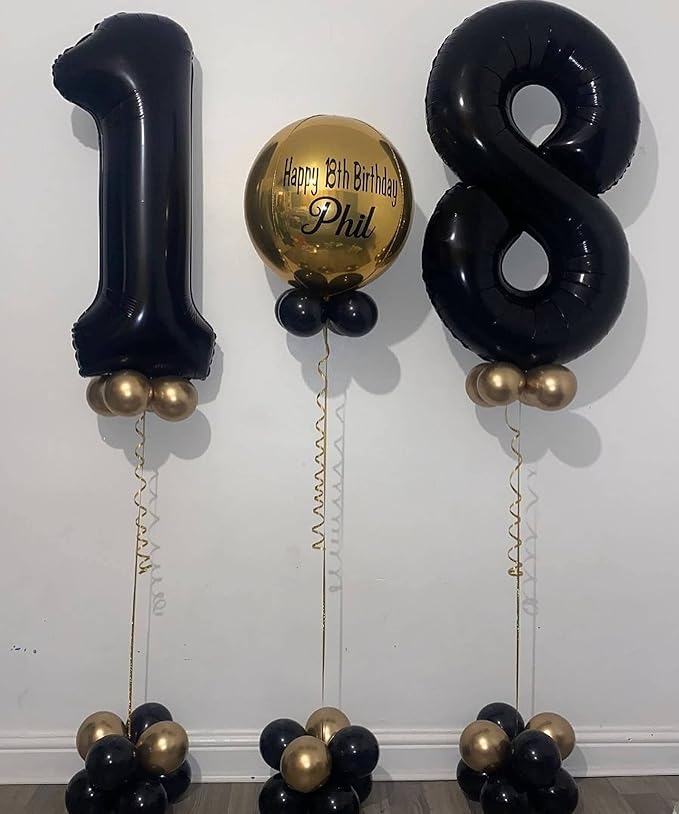 40 Inch Black 18 Number Balloons Giant 18 Balloons Black Birthday Balloons 18th Birthday Anniversary Events Party Decorations Supplies