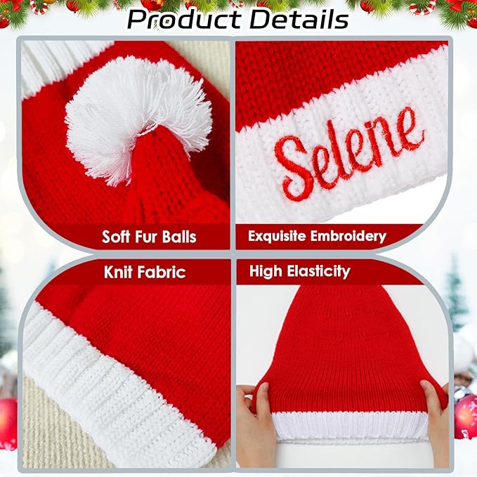 Ulico Custom Christmas Hat, Personalized Santa Hat Embroidered with Name for Kids Adults，Xmas Holiday Christmas New Year