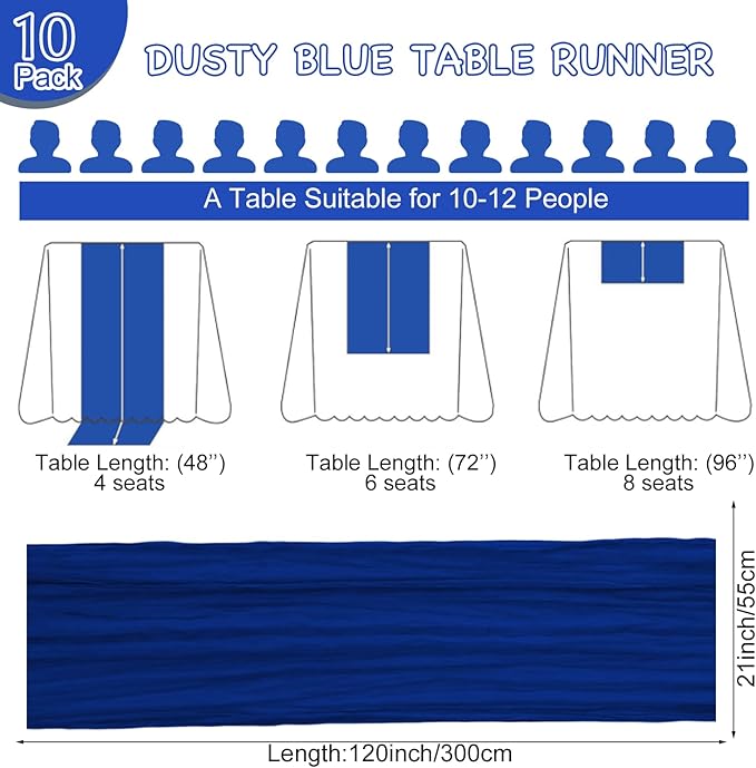 10 Pack Royal Blue Table Runner 120 Inch Cheesecloth Table Runner 10FT Boho Gauze Table Runner Long Cheese Cloth Table Runner Semi Sheer Runners for Wedding Bridal Baby Shower Party