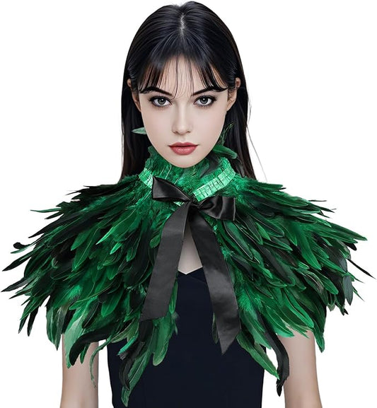 Gothic Natural Feather Shrug Feather Shawl Wrap Cape Victorian Collar for Halloween Cosplay Party Costume Accessories