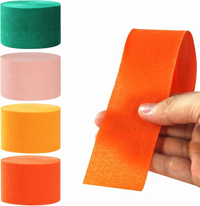 Pink Orange Green Party-Decorations Streamers - 8 Rolls Little Cutie Baby Shower Crepe Tissue Paper Streamer,Spring Summer Fall Autumn Garland Decor,Wedding Bridal Shower Birthday Favors Panduola