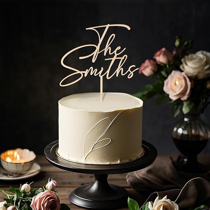 Wedding Cake Topper Personalized Cake Decoration Custom Bride and Groom's Last Name in Wood