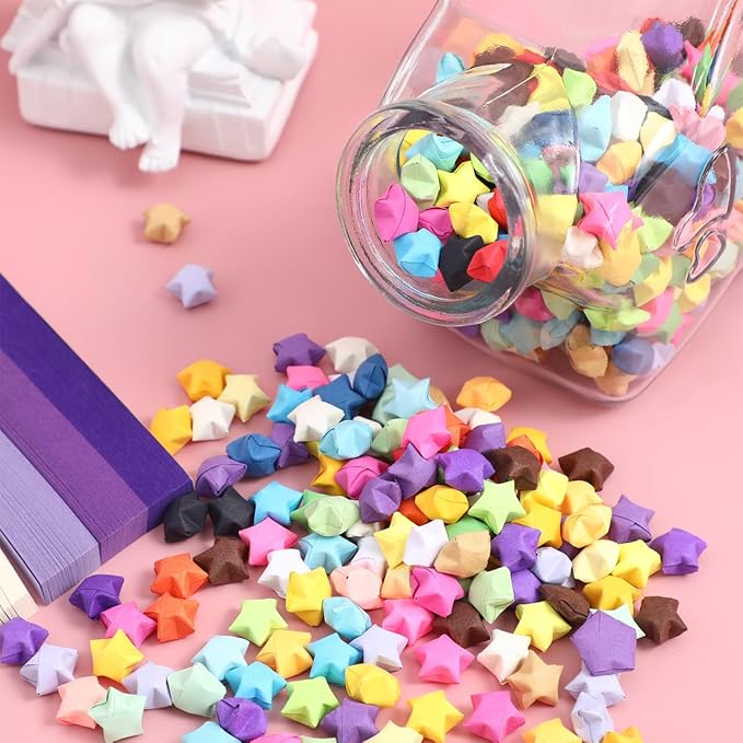 Zerodeko Star Glass Bottles with Cork – Mini Wishing Bottles with 540 Origami Stars & Paper Strips, Message Jar Kit for DIY Christmas Presents, Holiday Party Favors, and Wedding Decorations