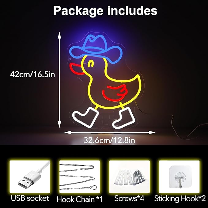 Cowboy Duck Neon Light Sign,Kids Room Decor Neon Lignt,Led Funny Animal Neon Wall Sign,Hanging Neon Light For Nursery Office Bedroom Living Room Farmhouse Wall Decor