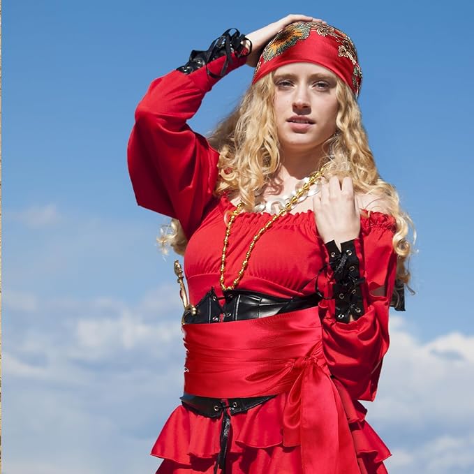 7pcs Women Pirate Costume Accessories for Men Pirate Head Scarf Necklace Belt Dress Accessories Renaissance