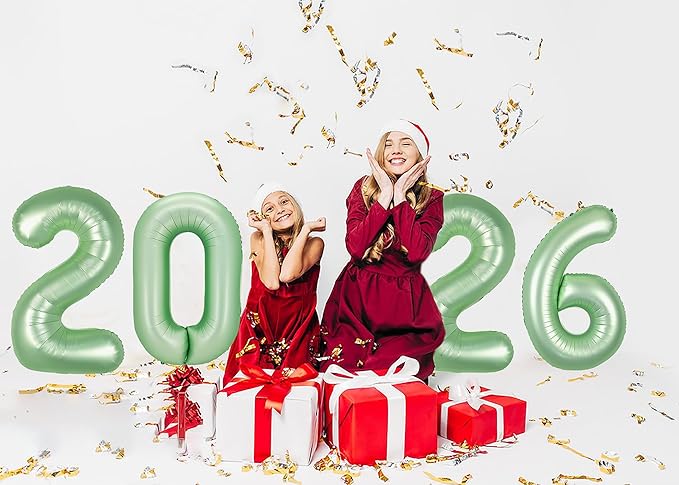 2026 Balloon Numbers - 40 Inch Sage Green New Years Eve Party Supplies 2026, Nye Decor Party Decorations Happy New Year, New Years Eve Foil Party Balloons