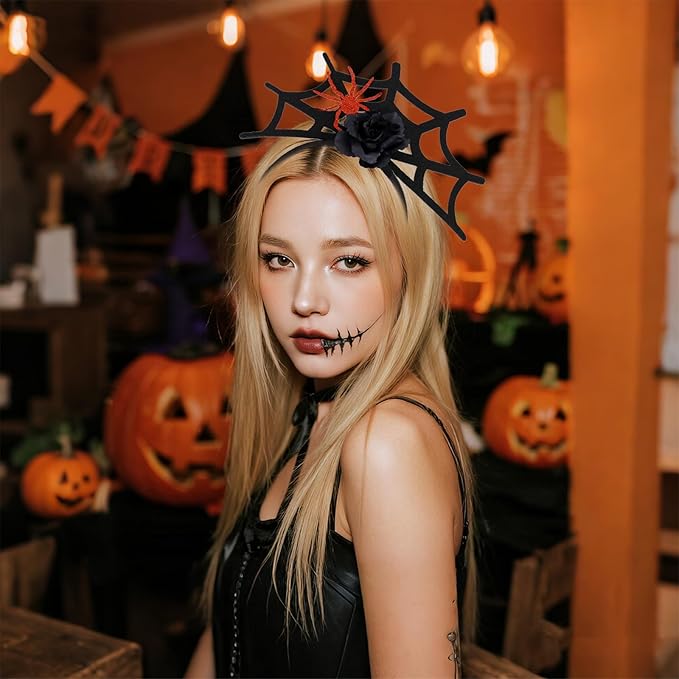 Halloween Headbands, Red Spider Web Hairband Halloween Accessories for Cosplay Woman Man (Spider Red)
