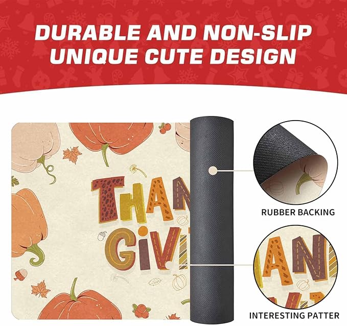 InterestPrint Thanksgiving Doormat Fall Door Mat Fall Harvest Doormat for Indoor Outdoor Entrance Floor Mats Non Slip Autumn Harvest Vintage Thanksiving Decor Rubber Welcome Mats, 24"x16"inch