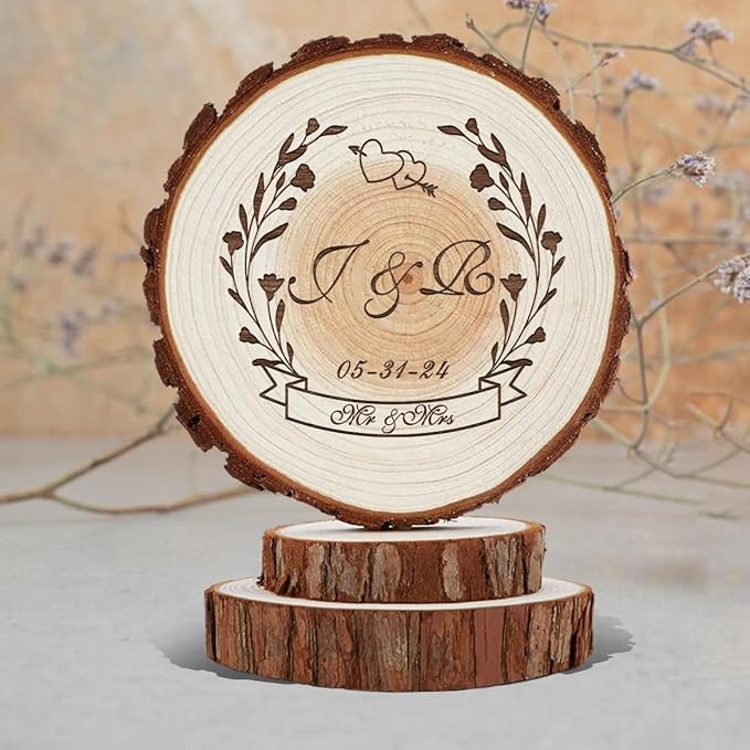 Rustic Wedding Cake Topper with Custom Initials Date Decoration Two Hearts Boho Cake Toppers Mr and Mrs Natural Wood Decor Chic Rustic Gifts for Couple Sweetheart Party Anniversary Birthday